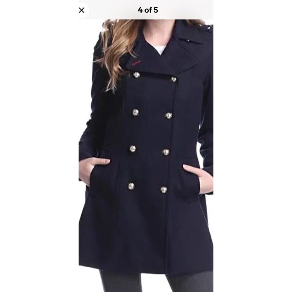 Tommy Hilfiger Women's Fitted Wool Blend Military Coat Midnight Blue SIZE 6 - Picture 2 of 12